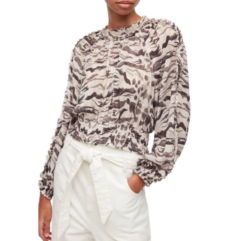 Allsaints Women's WM063W Size 6 Ecru White Thallo Oniyuri Ruffle Smocked Top NWT